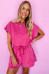 Edgy Casual Mineral Wash Short Sleeve Drawstring Cutout Back Romper